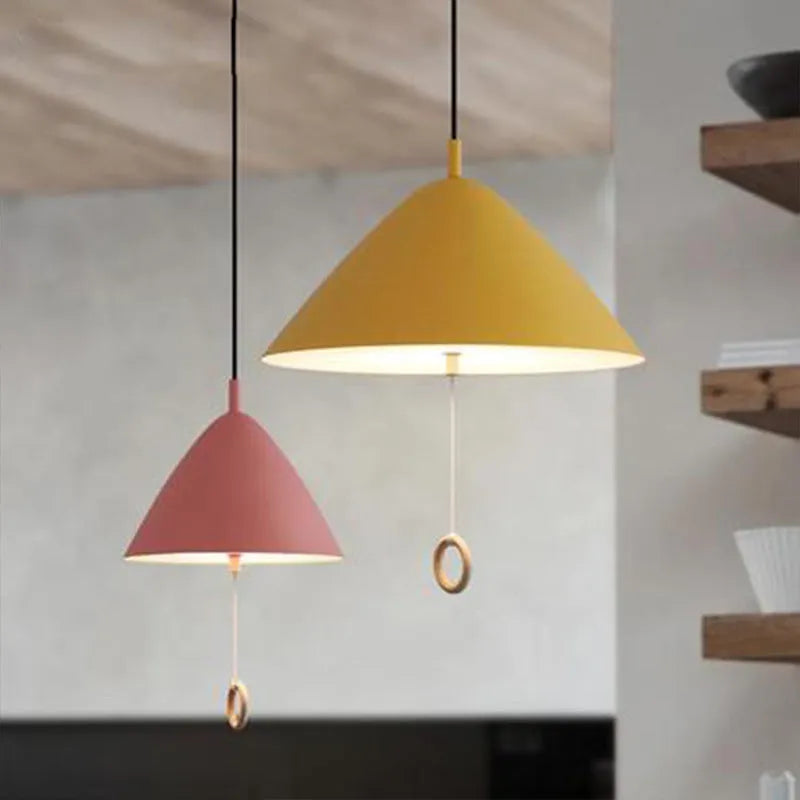 Nordic 220V pendant light for duplex and restaurant, shown in 40cm, 33cm and 27cm sizes with six colour options