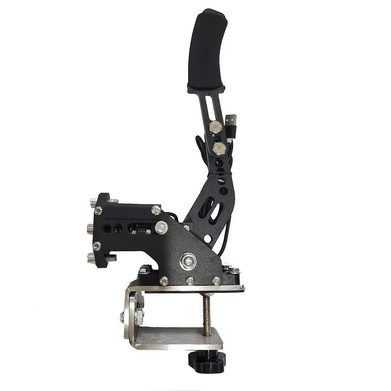 Aluminum and stainless steel linear handbrake with clamp for racing simulators compatible with G29 and T300RS
