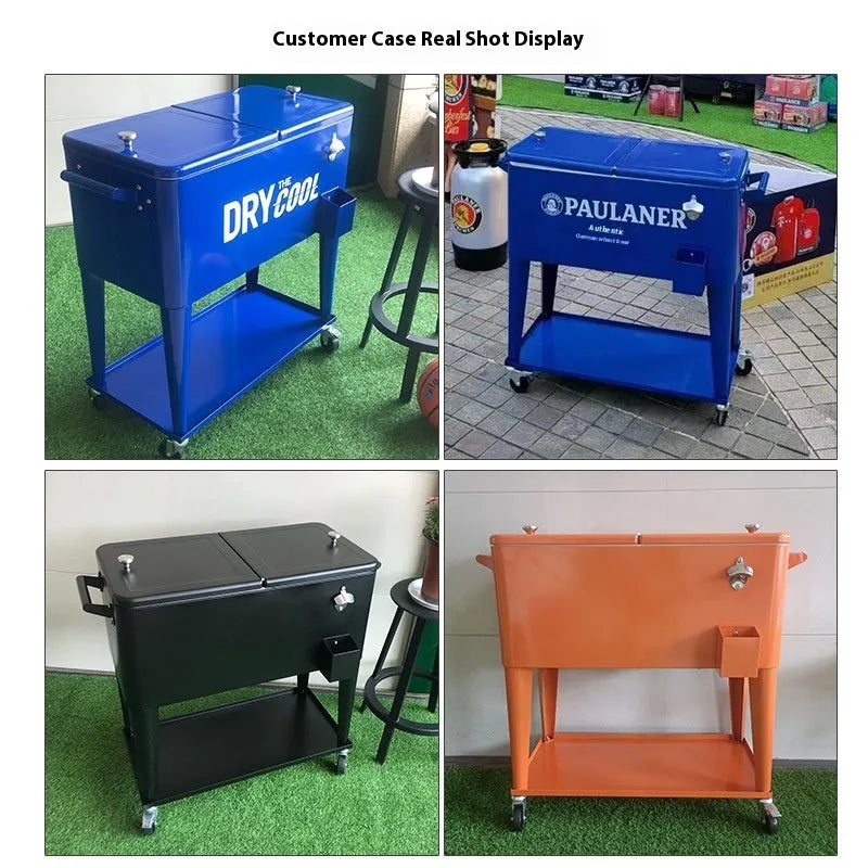 Red metal insulated food trolley with 750ml capacity for outdoor catering and picnics