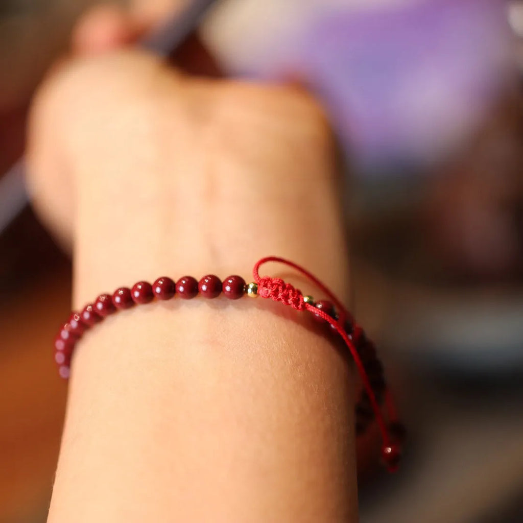 Purple gold sand cinnabar bracelet with geometric patterns and Chinese style design