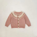 Baby girl cotton knitting suit contrast color sweater suspender romper in pearl powder for 66-100cm height