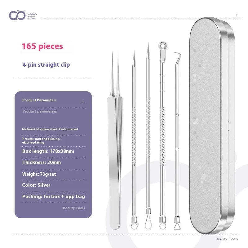 Four metal acne needle tools with pointed tips on a white background.
