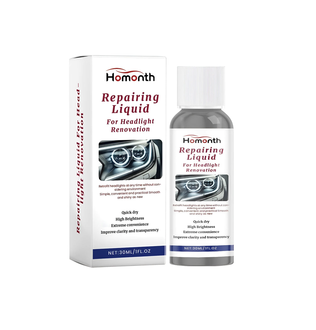 30ml headlight repairing liquid bottle for renovation, water-based formula with propylene glycol methyl ether and sodium silicate