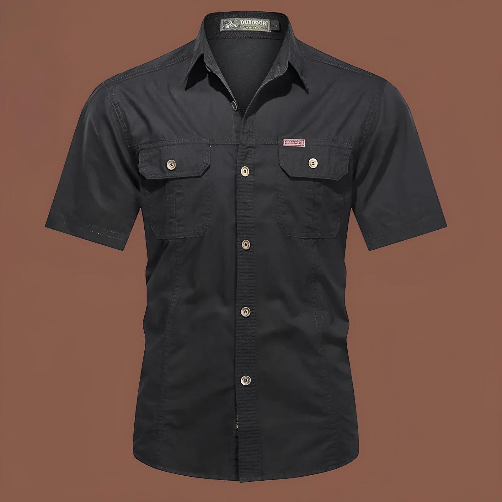 Men's cotton short sleeve work shirt in loose cardigan style, non-ironing treatment, multiple colour options