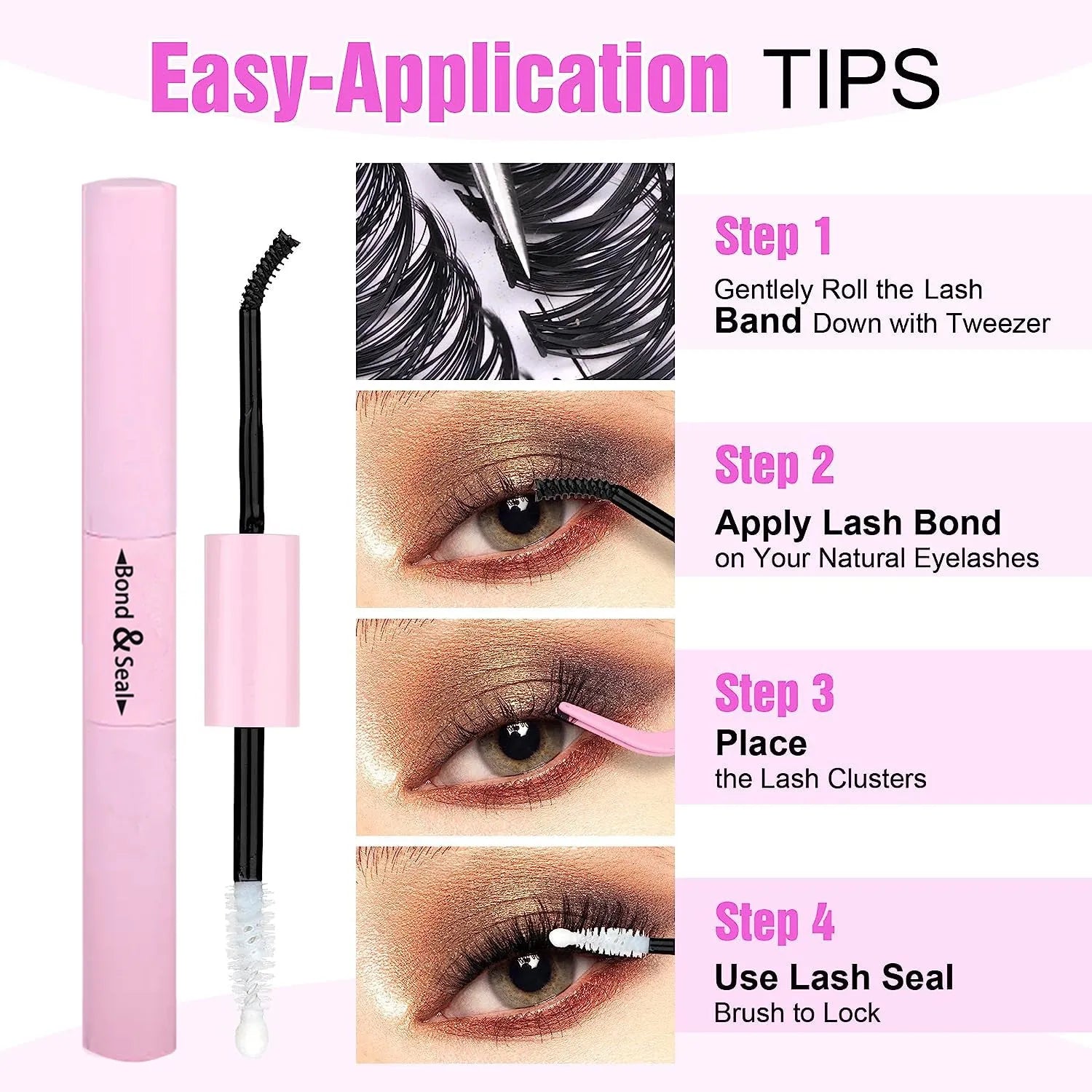 DIY false eyelashes cluster package showing 30D and 40D density lashes with tweezers in 9-16mm lengths
