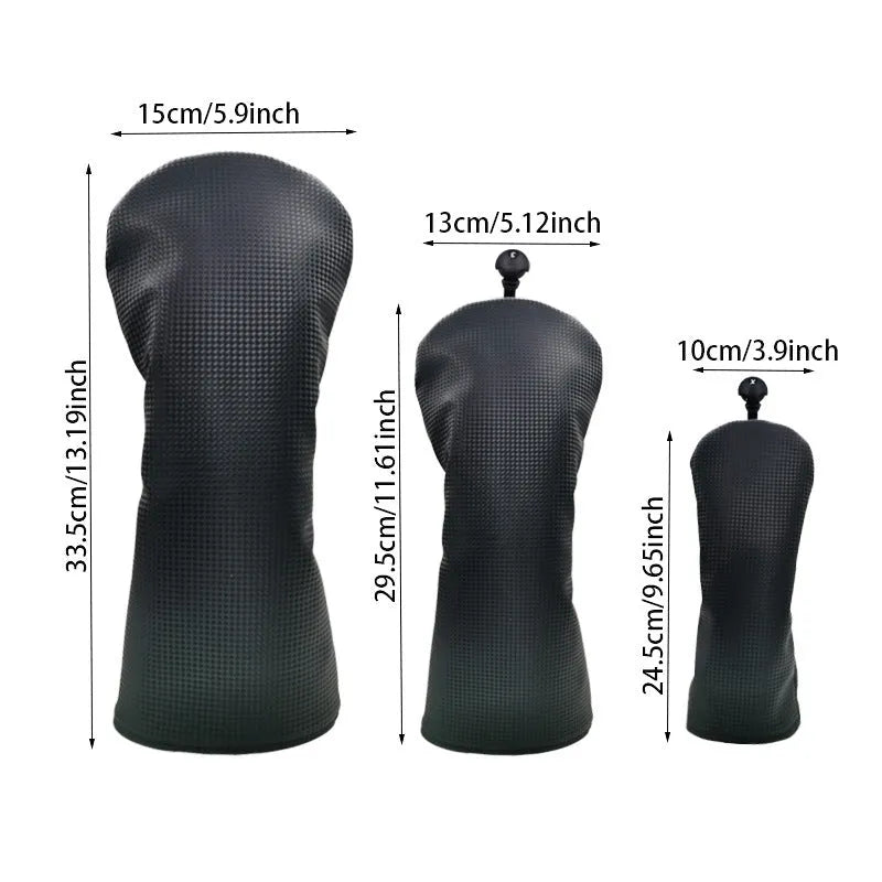 Black golf club head cover for No.1 wooden pole, fairway wooden pole, and iron wooden pole sets