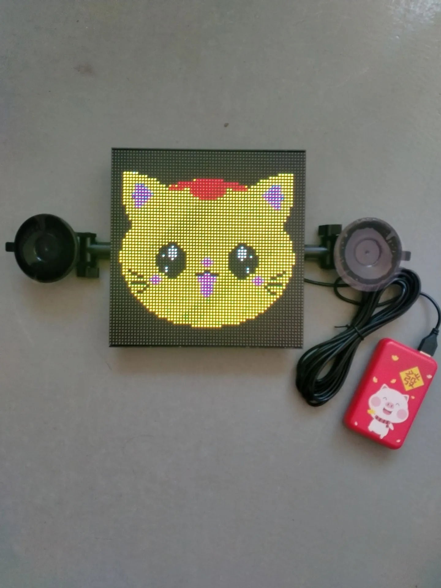 Car rear window LED expression screen with hanging installation, Bluetooth and WiFi connectivity, and power cord