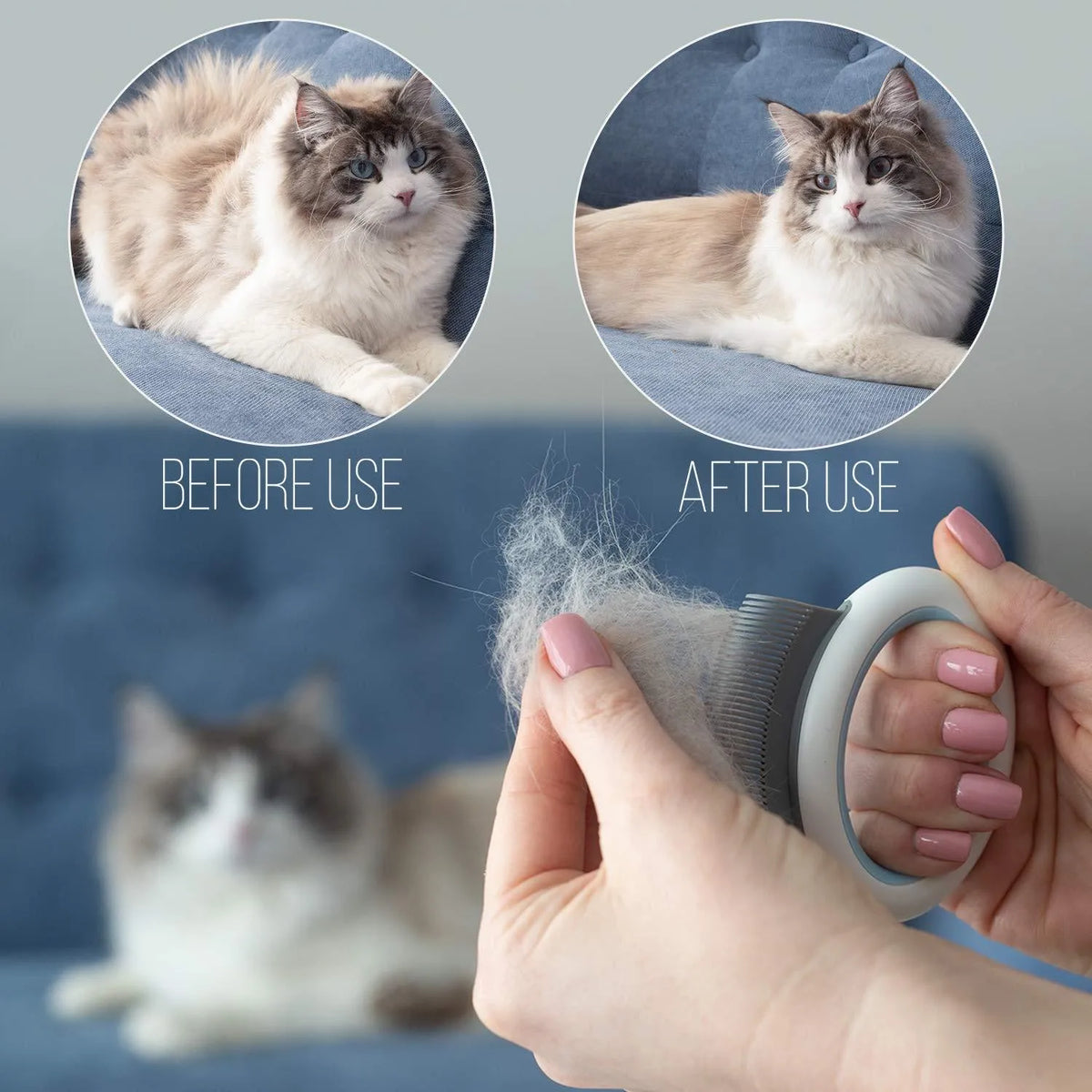 Blue pet grooming comb for cats and dogs with ergonomic handle for deshedding and dematting