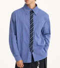 Men's fake two-piece tie shirt, long sleeve, loose fit, black or blue, cotton blend, non-ironing, autumn top