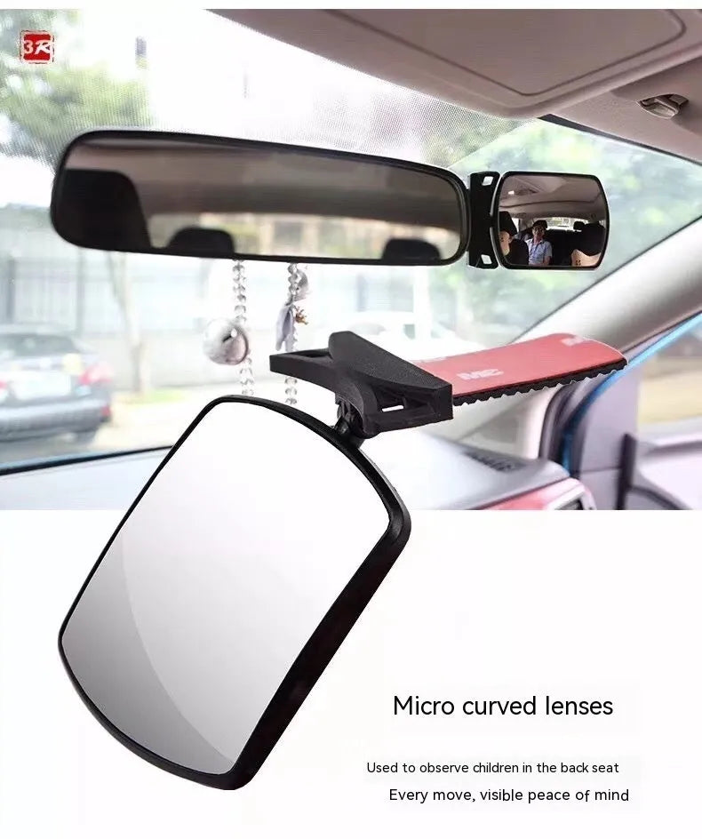 Wide angle car rearview mirror, glass, 8 x 6cm, adhesive backing, single unit.