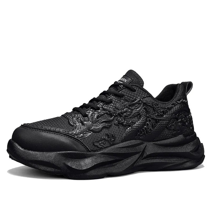 Chinese loong breathable casual sneakers in dragon design colours with rubber soles
