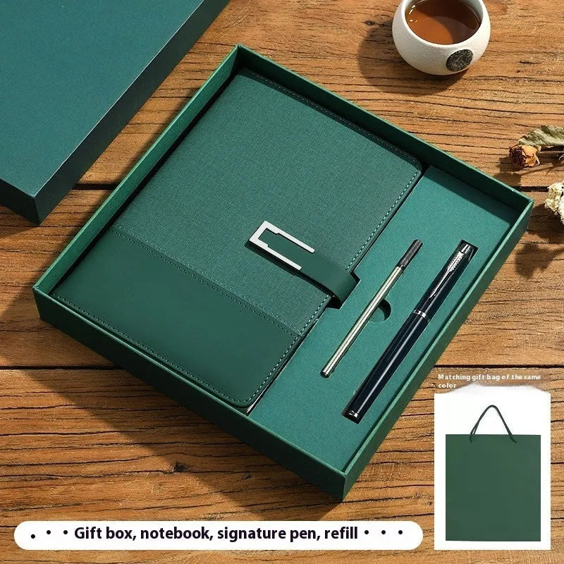 A5 soft leather business notebook in brown, black, green, blue, and red colour options.