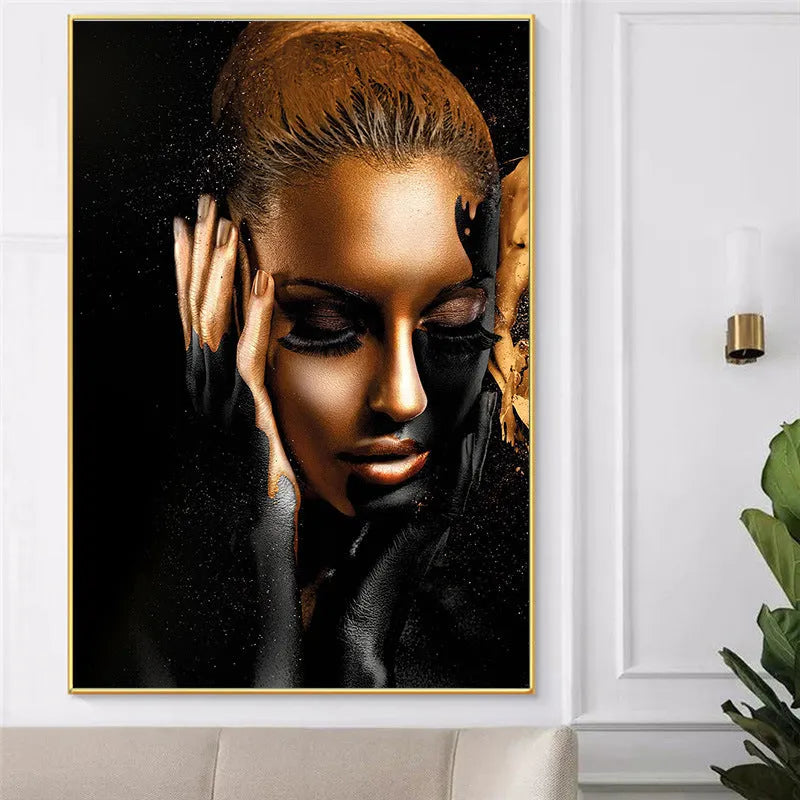 HD modern African woman frameless canvas wall painting still life spray art in abstract colours