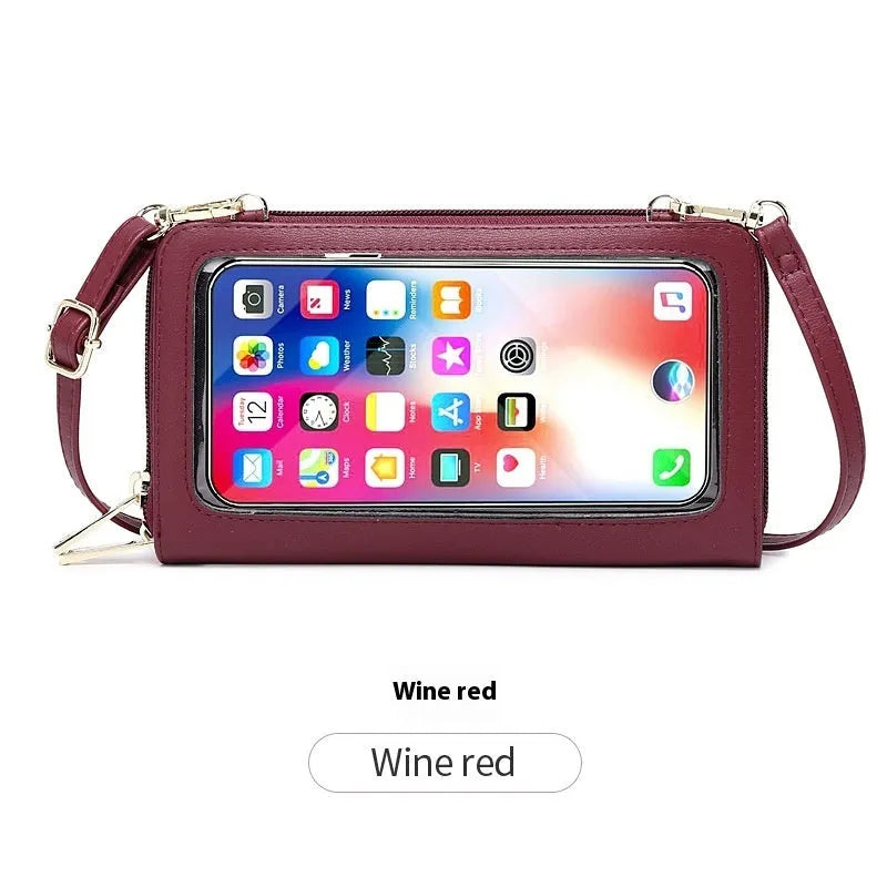 Anti-theft touch screen phone bag crossbody wallet in PU leather, 20.5cm width, multiple colours