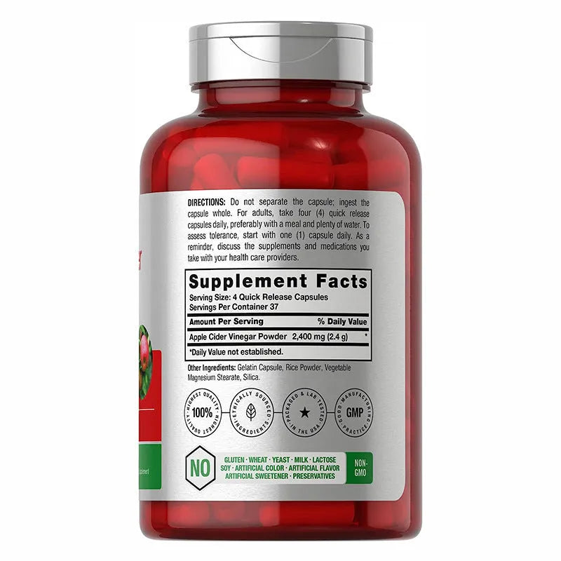 Apple vinegar dietary supplement capsules bottle containing 150 tablets