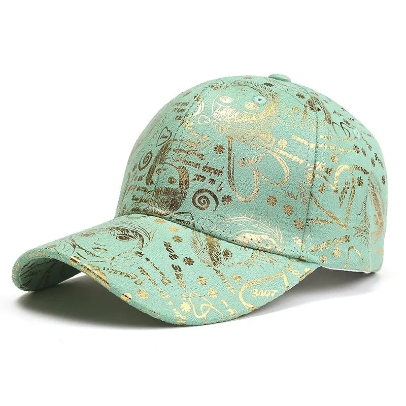 Korean floral baseball cap for men and women, adjustable 55-58cm, polyester, black blue green golden yellow beige