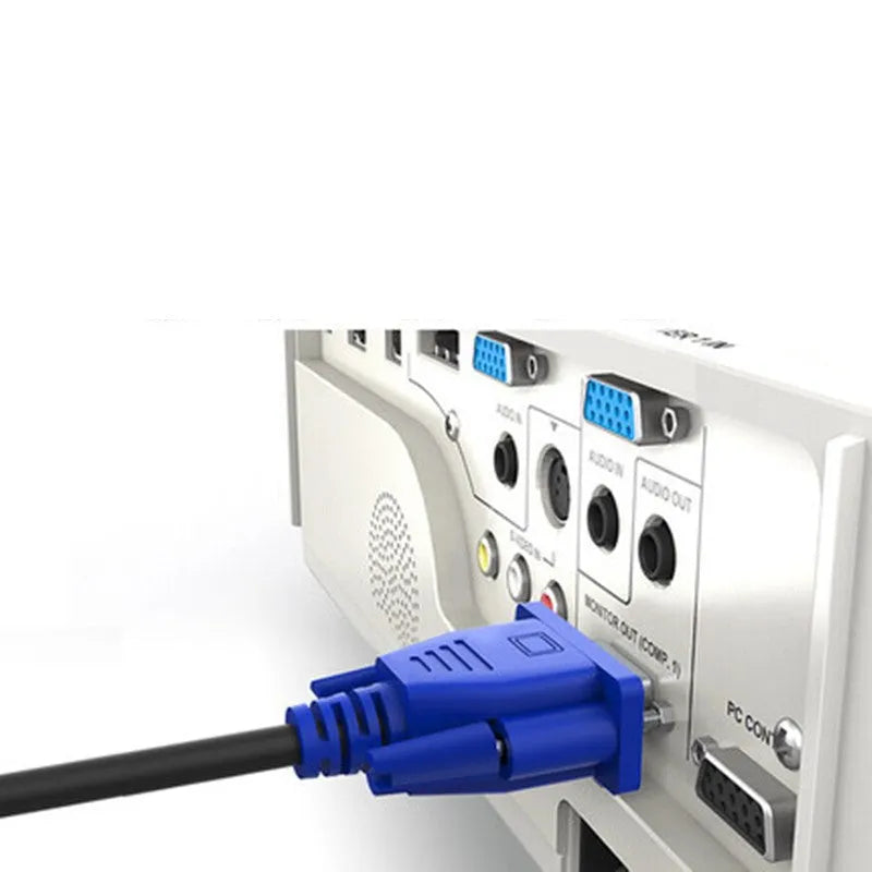 Black VGA cable with blue connector, 1.5 metres long for computer monitor and TV connections