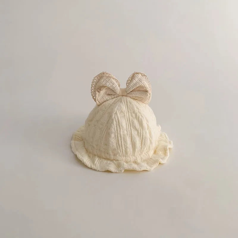 Cotton windproof bow fisherman hat for newborns, 38-42cm bucket hat in Fireworks, Heart, Leaf or Stripe style