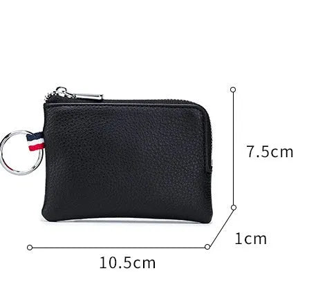Men's ultra-thin leather zip coin purse in black, brown or green for cards, licence and keys