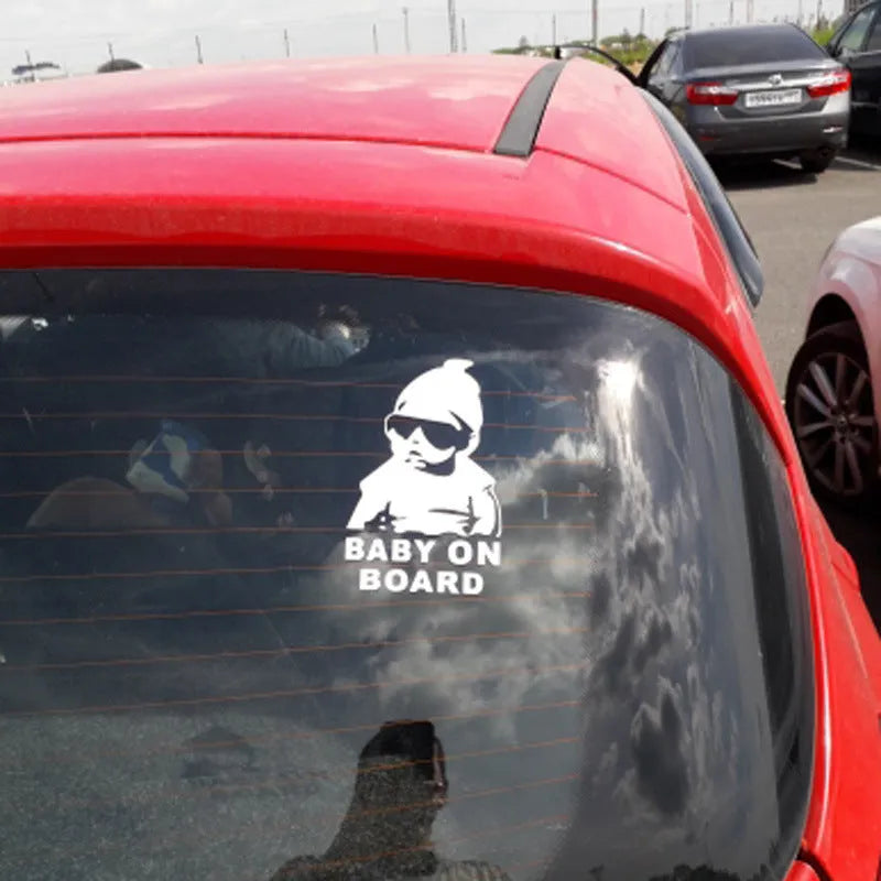 Baby on board car warning sticker, paper, 10 x 15 cm, strong adhesion, white or black, for vehicle body