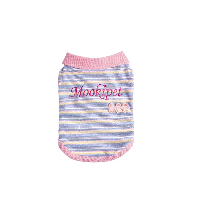 Pink purple knitted vest for a small dog or cat on a mannequin.