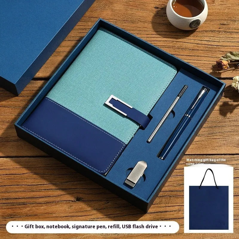 A5 soft leather business notebook in brown, black, green, blue, and red colour options.