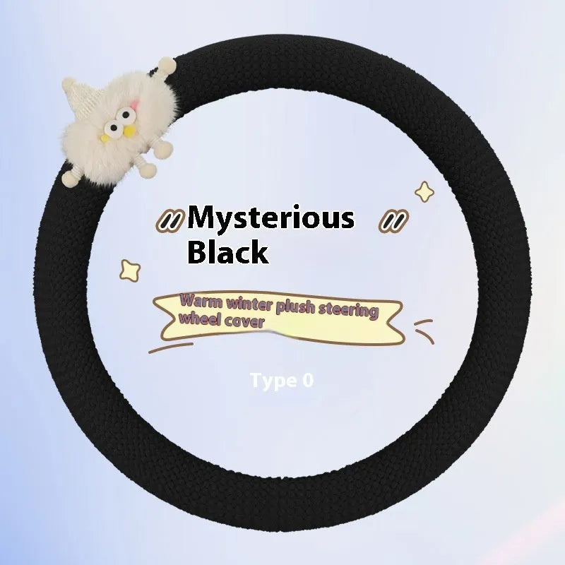 Car plush polo cartoon steering wheel cover in soft short plush material with 38cm diameter in multiple colour options