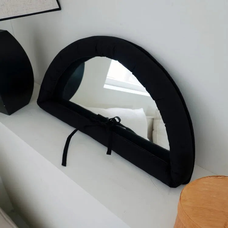 Hanging soft cotton fabric mirror in sapphire blue colour with rectangular shape and padded appearance