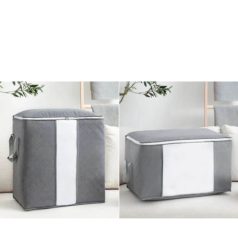 Non woven fabric storage organiser bag in beige colour, handbag style, shown with sealable closure.
