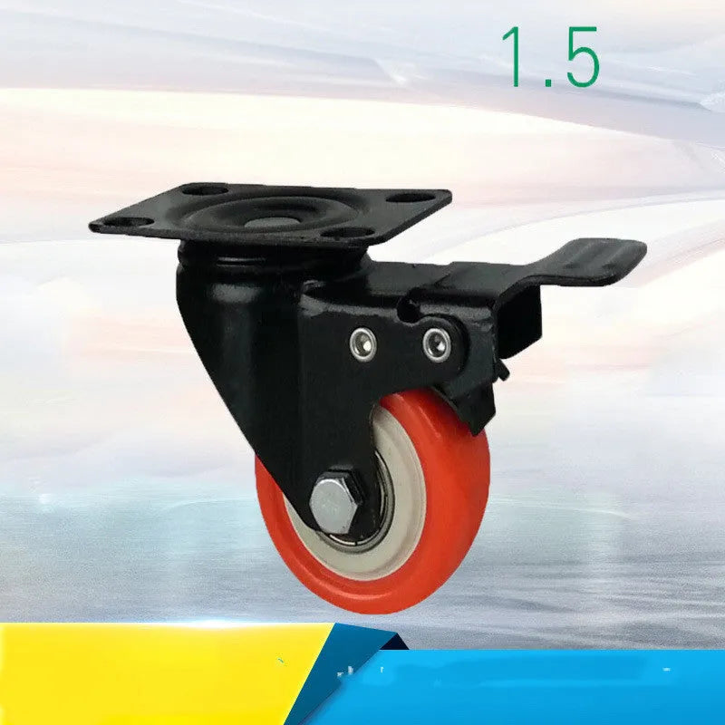 Red double bearing mute universal caster wheel in PP PU PVC, 1.5 to 5 inch, flat bottom or M8 M10 M12 screw fitting