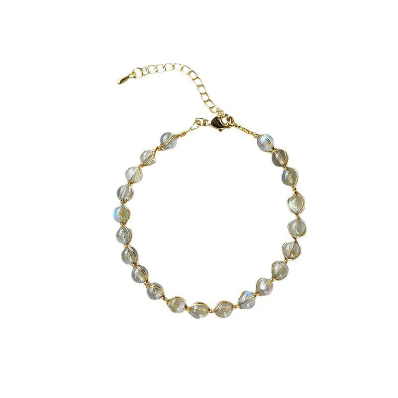14K gilded blue moonstone bracelet with 6mm crystal gemstones and metal elements