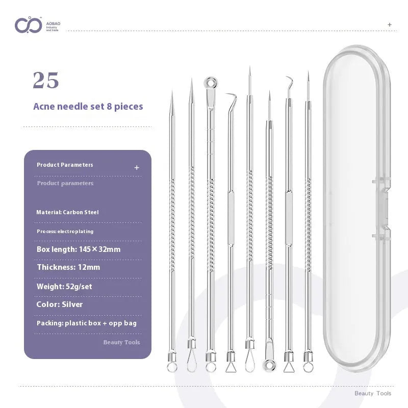 Four metal acne needle tools with pointed tips on a white background.