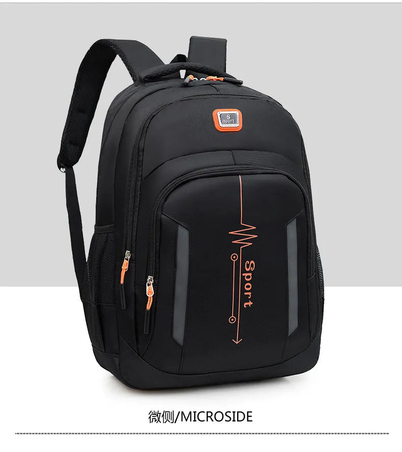 Oxford cloth business backpack with airpillow straps showing 20-35L capacity and sewing line detailing
