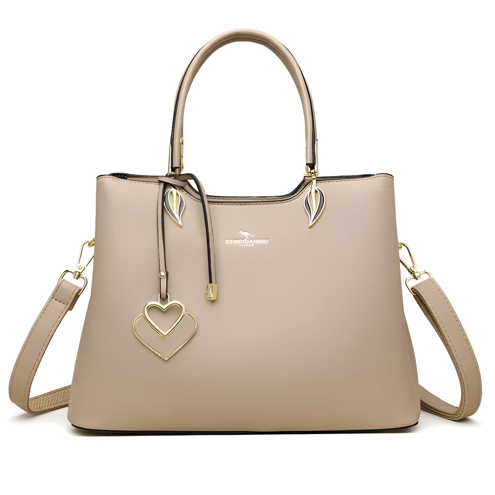 Women's black PU leather messenger bag with multi-layer shoulder strap and sewing thread detailing