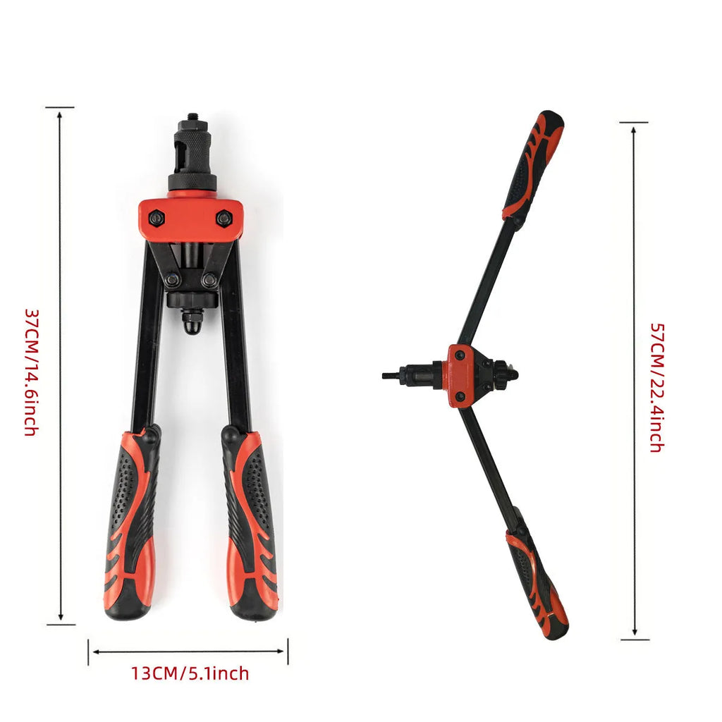 CQ14 model 14-inch long alloy rivet nut pull-setter tool with set of six M3 M4 M5 M6 M8 M10 gun tips.