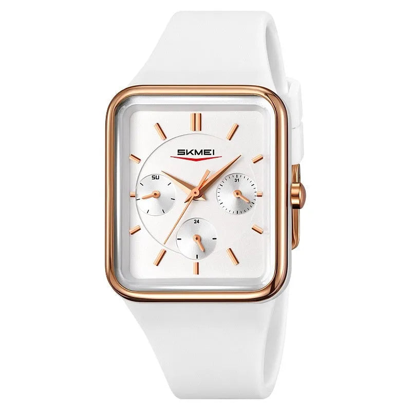 Square waterproof watch for girls with silicone strap in five colour options.