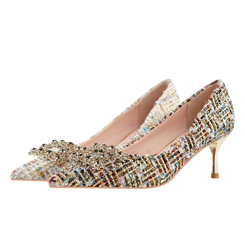 Black women's skinny stiletto heel pointed toe shallow mouth pump