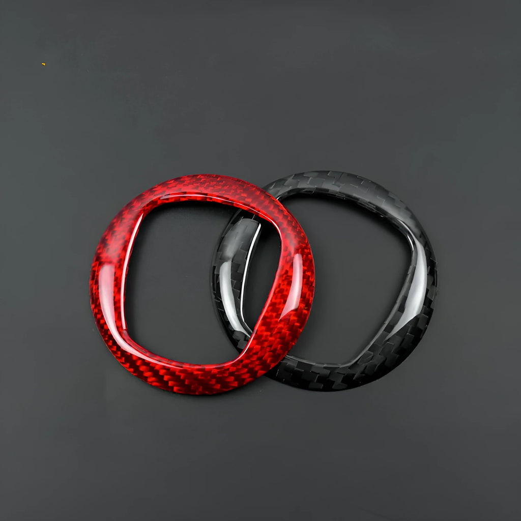 Carbon fibre decorative sticker frame for car steering wheel in black or red colour options
