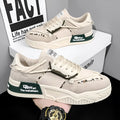 Men's thick-soled canvas sneakers with rubber sole, sewn construction and round toe in beige green or white black