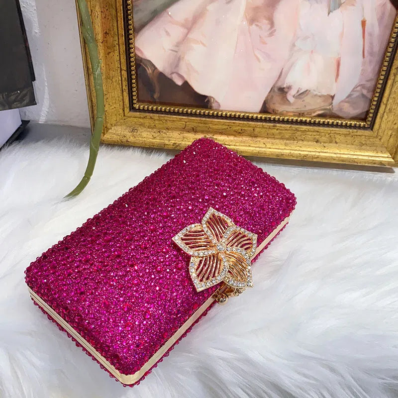 Rose red PVC crossbody bag with diamond inlay, single shoulder strap, and pillow shape for daily wear