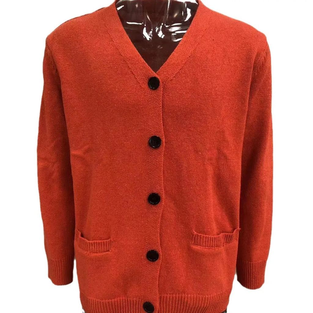 Men's V-neck slim fit knit cardigan with double-sided pockets in black, acrylic, autumn winter wear