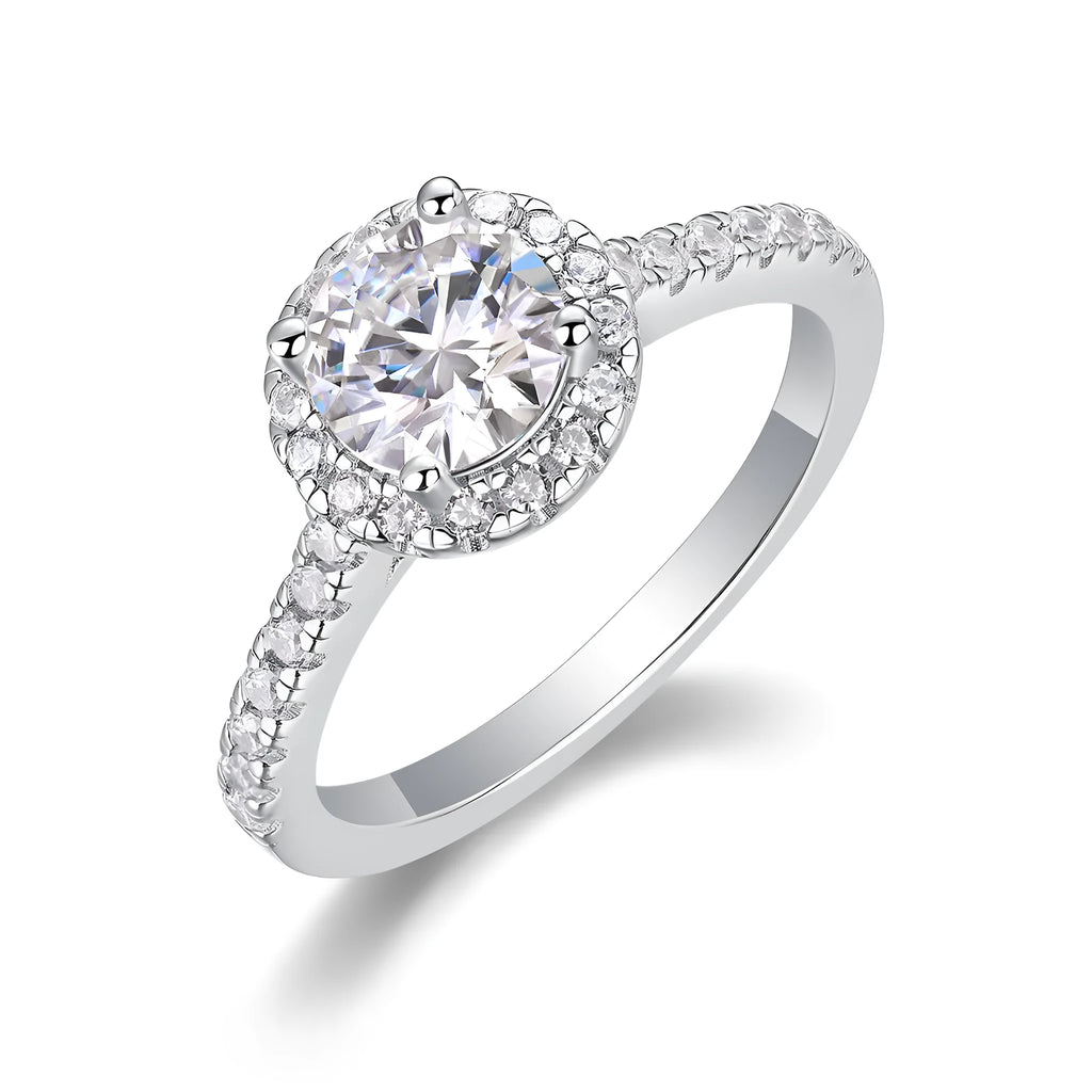 1-carat moissanite wedding ring set in S925 silver with platinum plating, gift box, GRA certificate