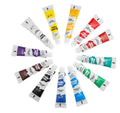Set of artist paint tubes for acrylic, gouache, watercolour, oil, glass and textile painting in 12 colours.