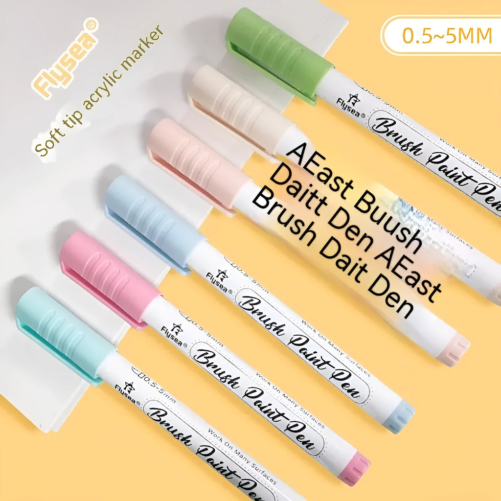 Set of soft head gouache acrylic marker pens for hand painting and card design.