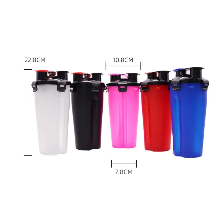 Portable pet water and food cup with 350ml water capacity and 250g food storage in multiple colours