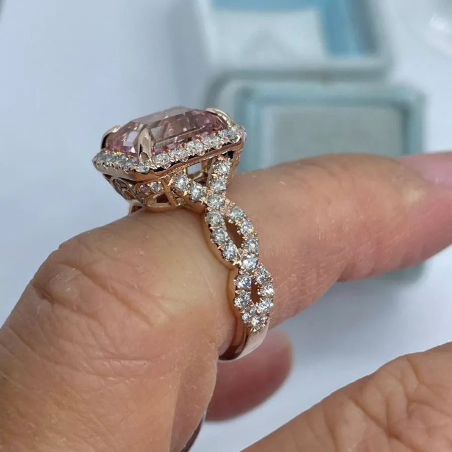 Geometric rose gold alloy ring showing electroplated finish and contemporary design