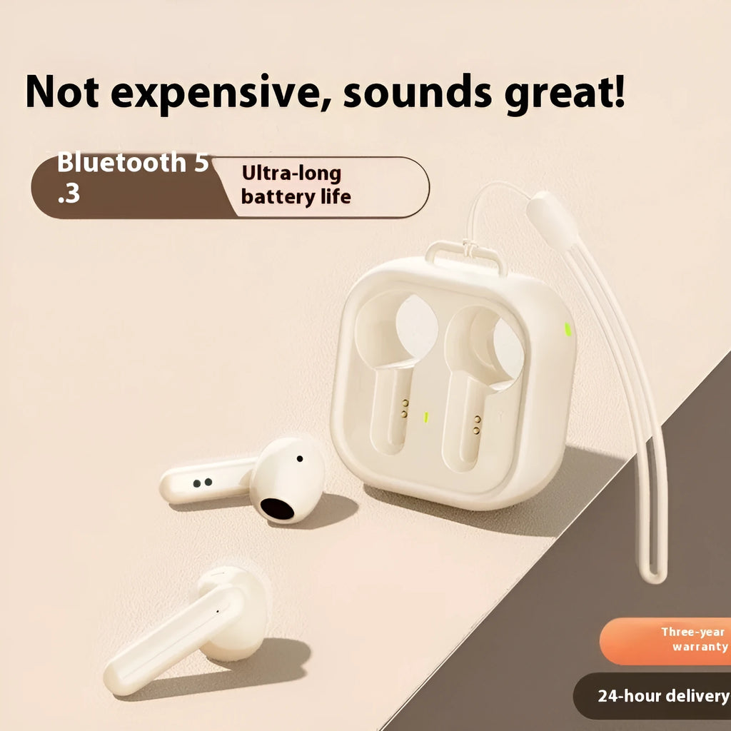 Wireless Bluetooth earbuds with noise reduction, plastic sports earplugs, available in black, white, or skin colour