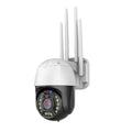 Outdoor dome security camera with 360-degree rotation on a wall, showing its compact ABS housing and lens.
