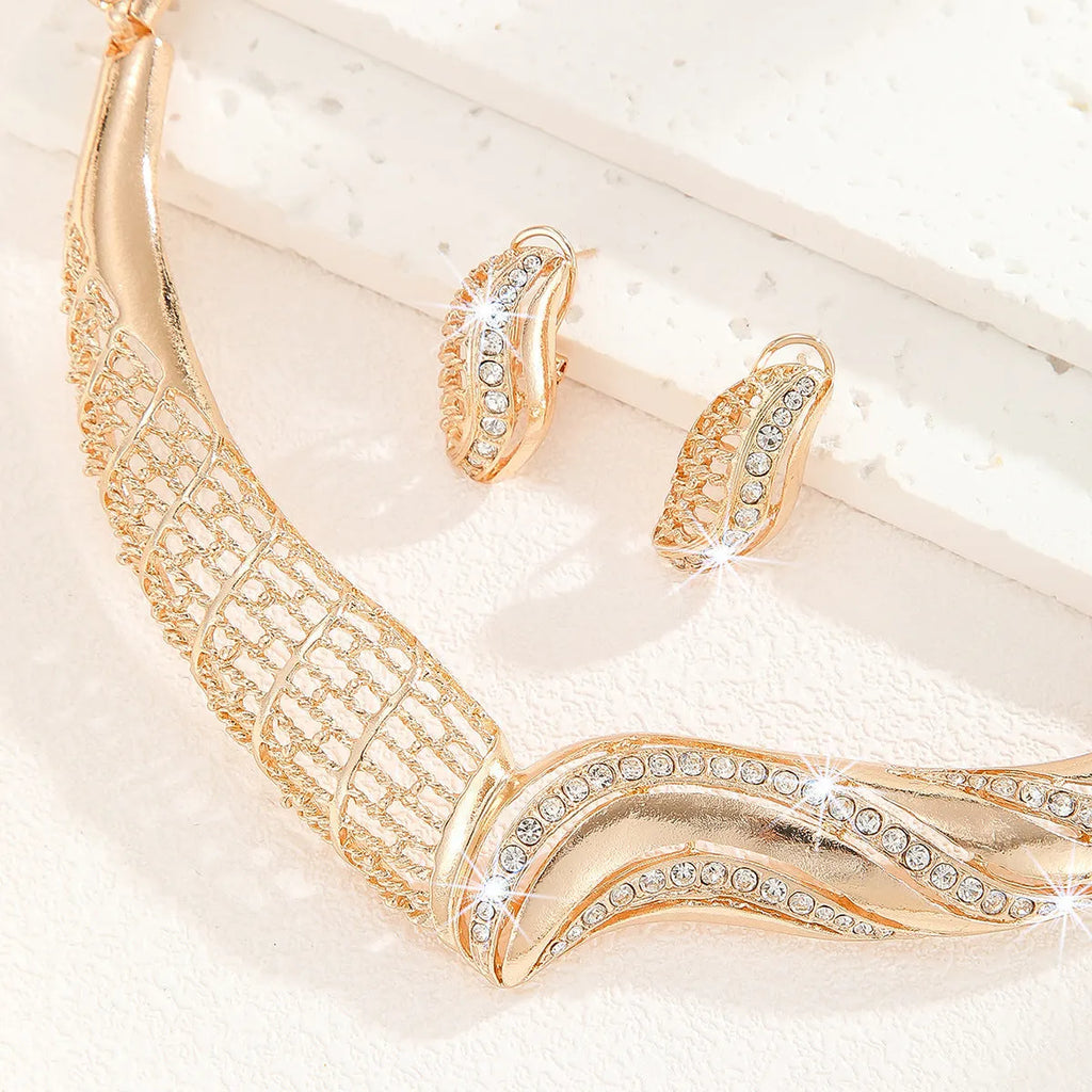 Gold-tone alloy moon necklace and earrings set for women with heart, water drop and bell patterns