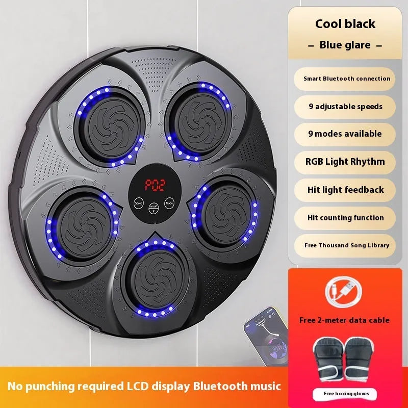 Smart music boxing machine with LED lights and PU target mounted on a home wall